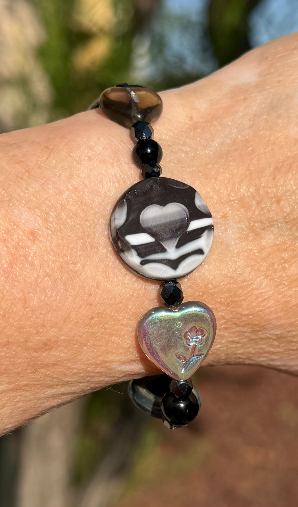 Heart Collector | Black Onyx & Glass Heart Bracelet