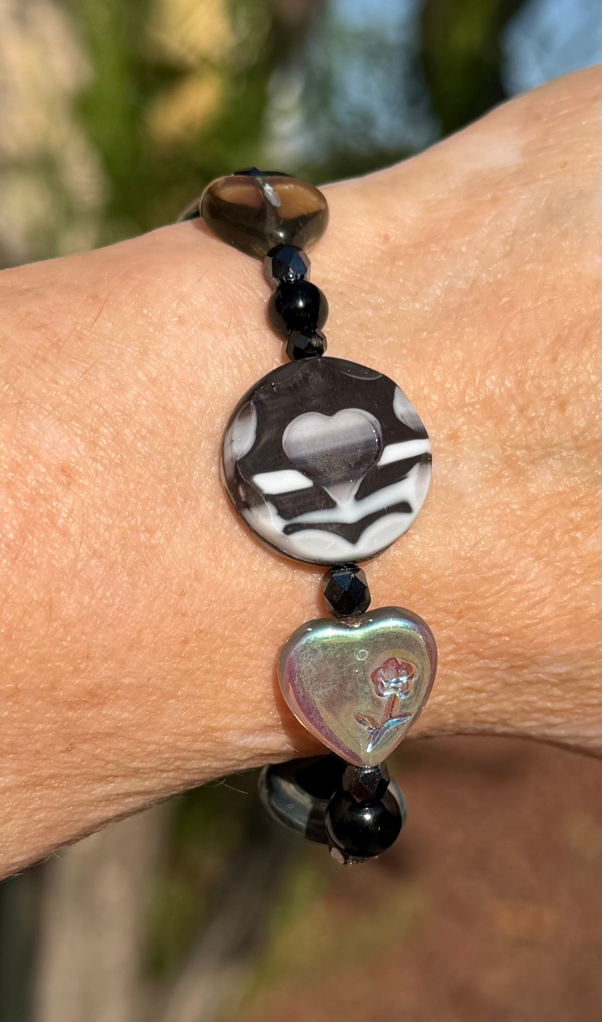 Heart Collector | Black Onyx & Glass Heart Bracelet