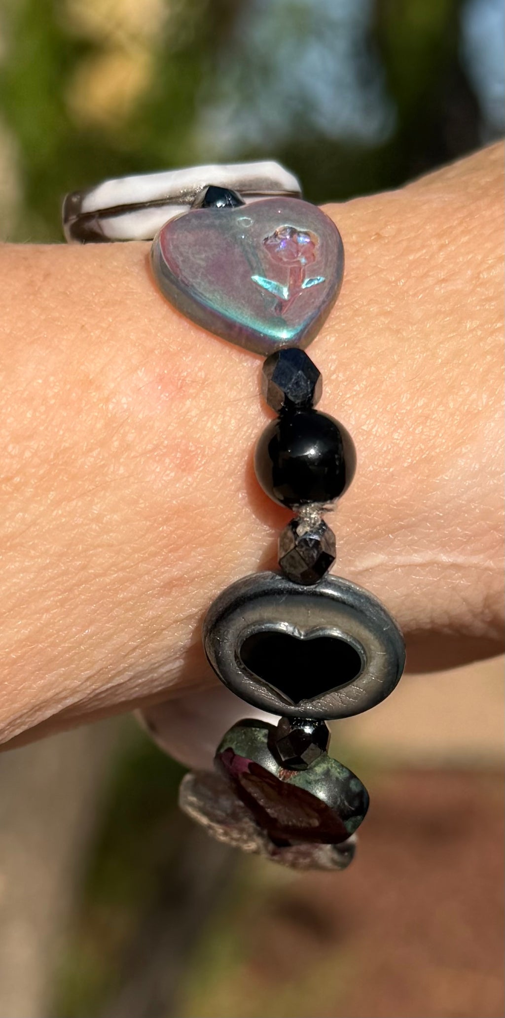 Heart Collector | Black Onyx & Glass Heart Bracelet