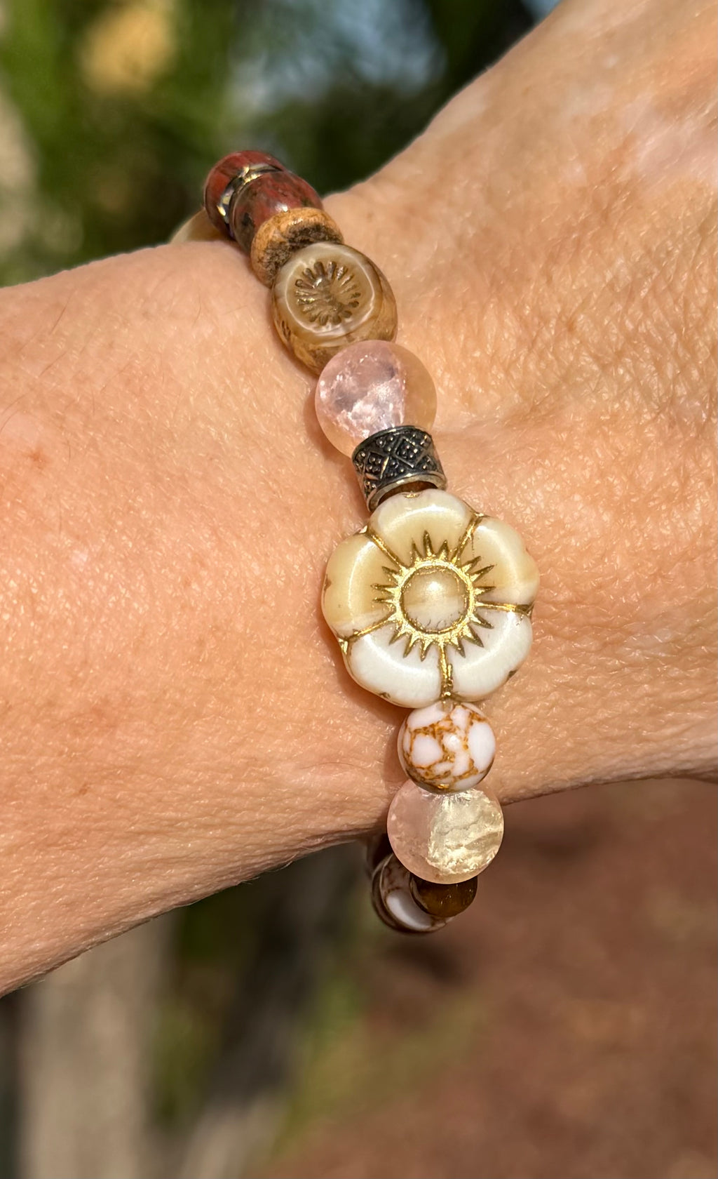 Golden Wildflower | Tiger's Eye & Pink Quartz Bracelet