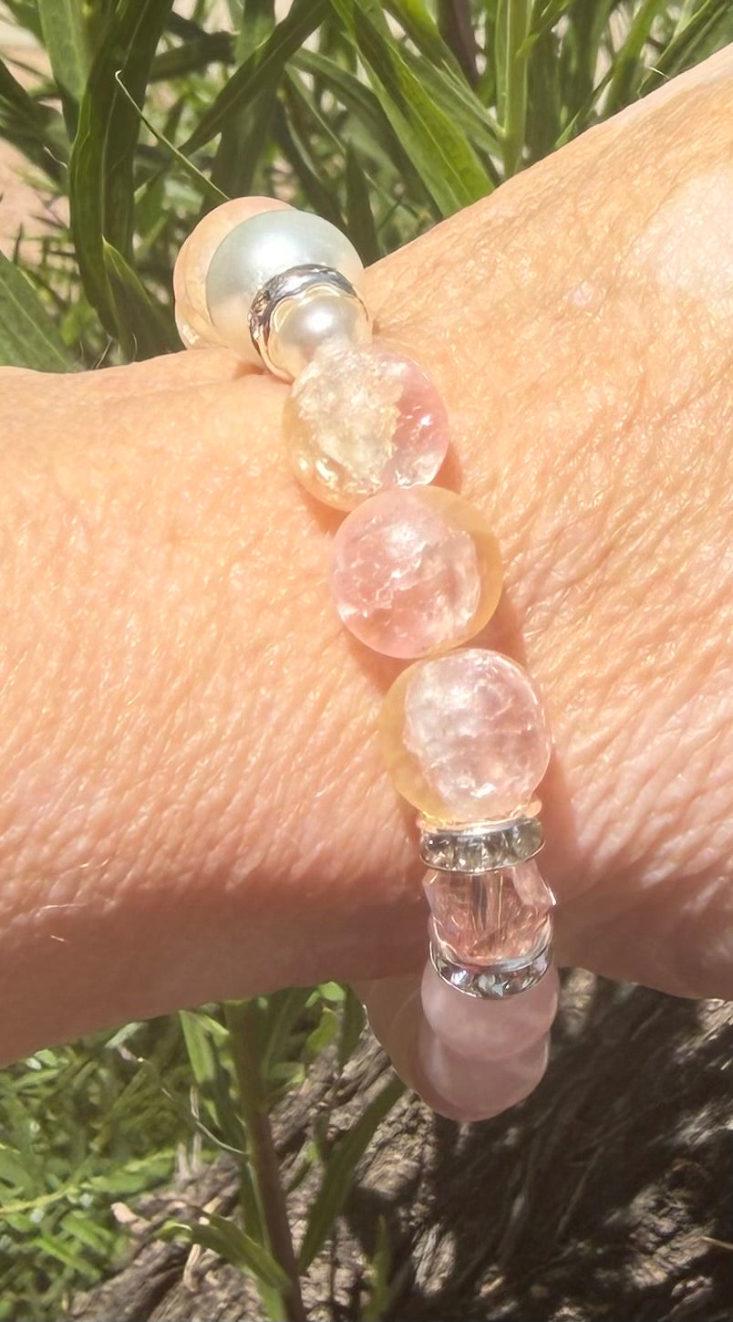 Blush & Pearls | Rose Quartz & Pink Cracked Quartz Bracelet