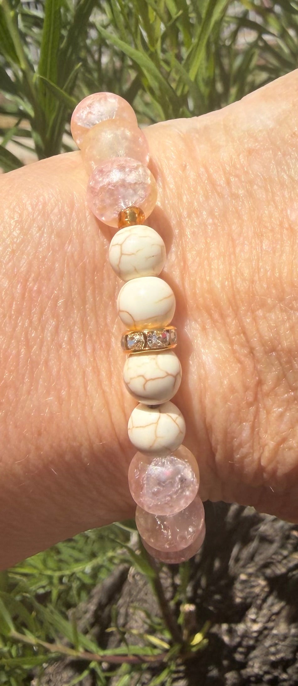BLUSH & CHAMPAGNE | Pink Cracked Quartz & Champagne Glass Statement Bracelet