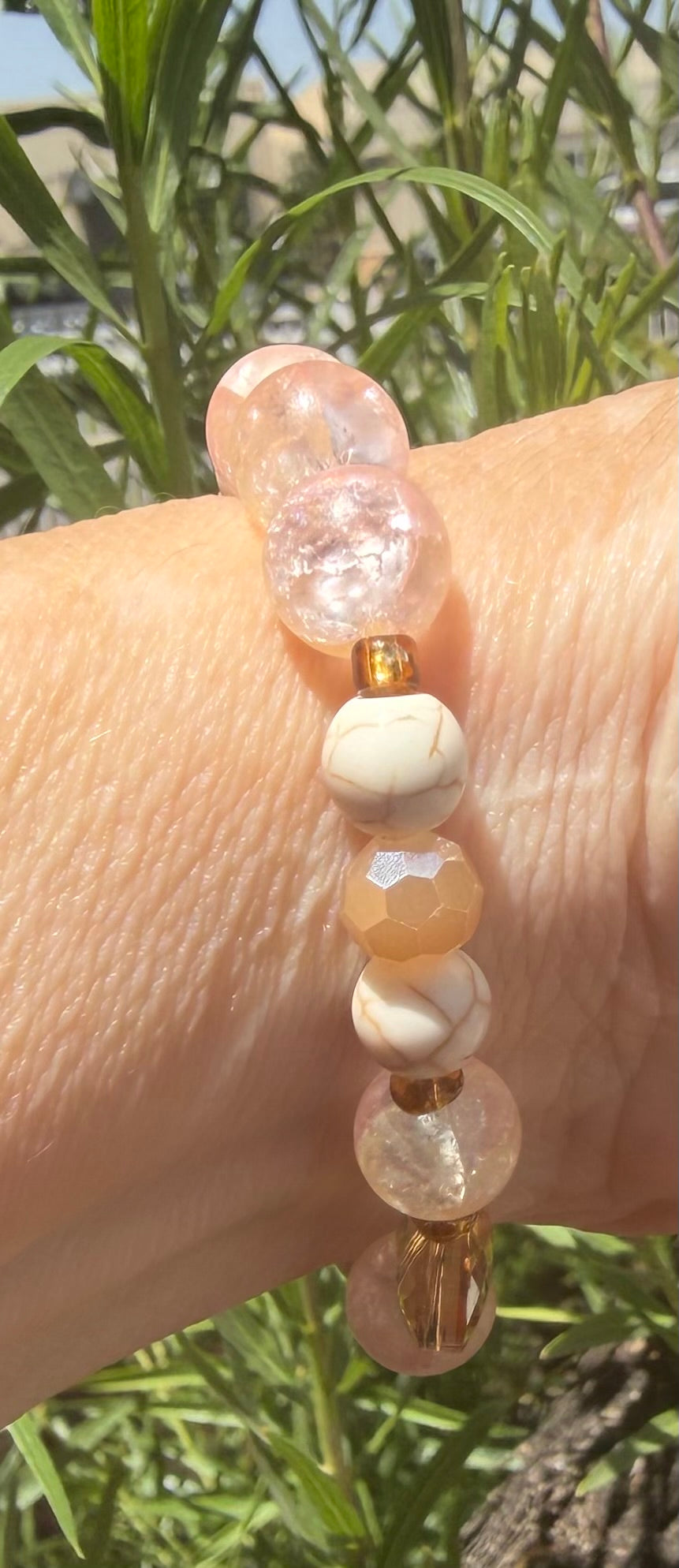 BLUSH & CHAMPAGNE | Pink Cracked Quartz & Champagne Glass Statement Bracelet