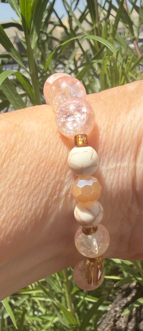BLUSH & CHAMPAGNE | Pink Cracked Quartz & Champagne Glass Statement Bracelet