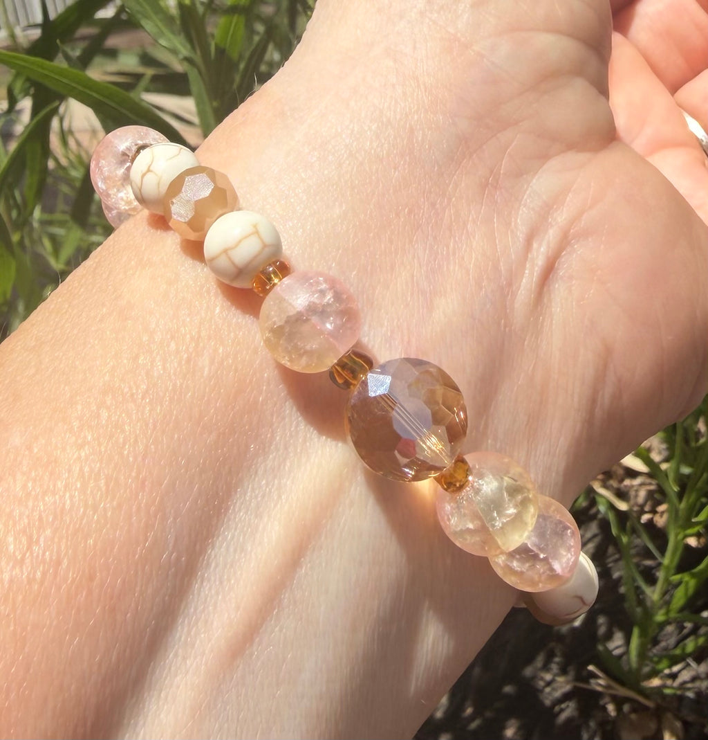 BLUSH & CHAMPAGNE | Pink Cracked Quartz & Champagne Glass Statement Bracelet