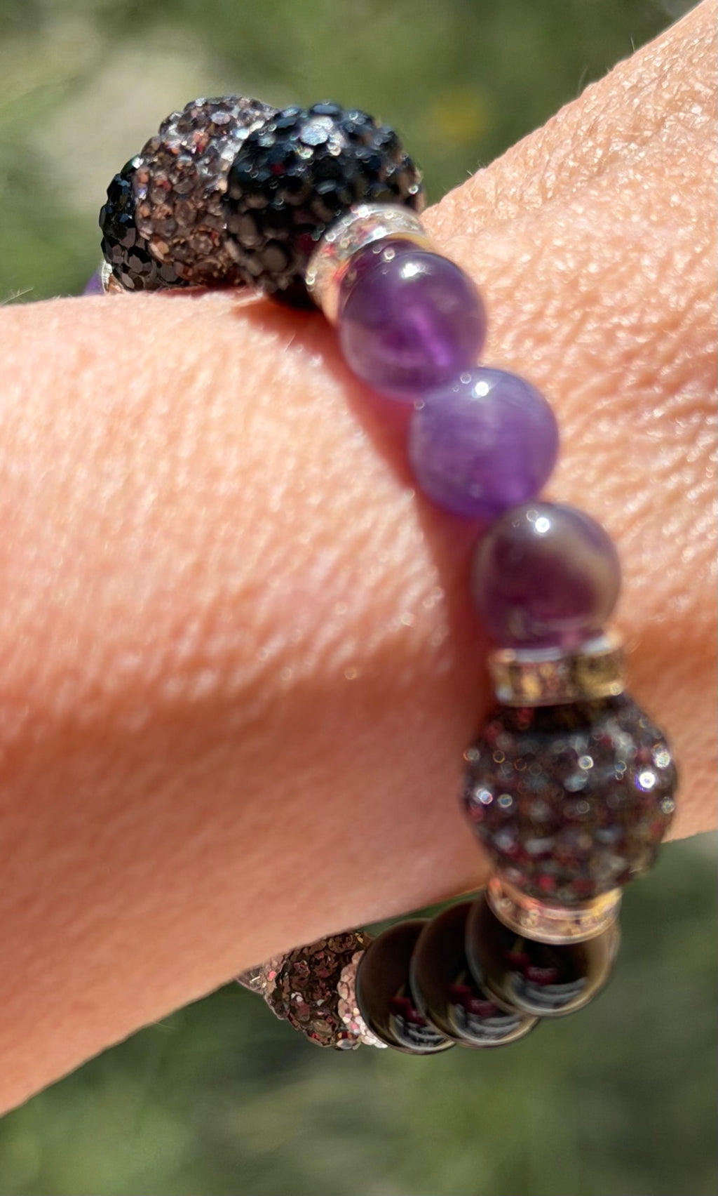 Moo-dy Judy | Chevron Amethyst & Silver Sheen Obsidian Bracelet