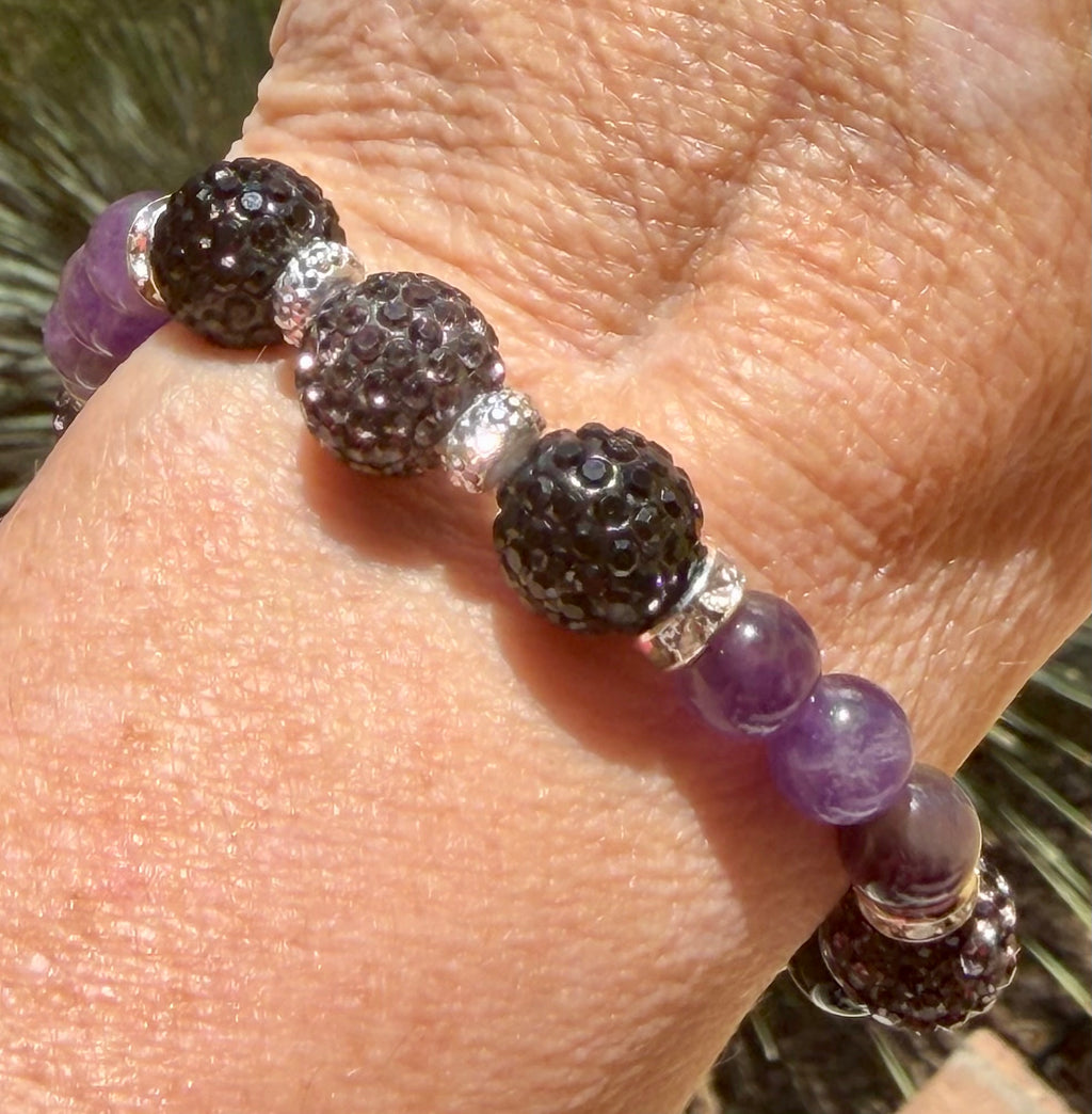Moo-dy Judy | Chevron Amethyst & Silver Sheen Obsidian Bracelet