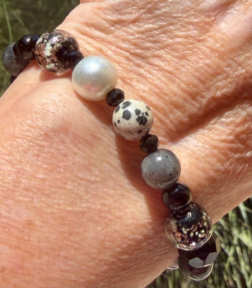 Moo-laila Ali | Larvikite, Dalmatian Jasper & Black Onyx Bracelet