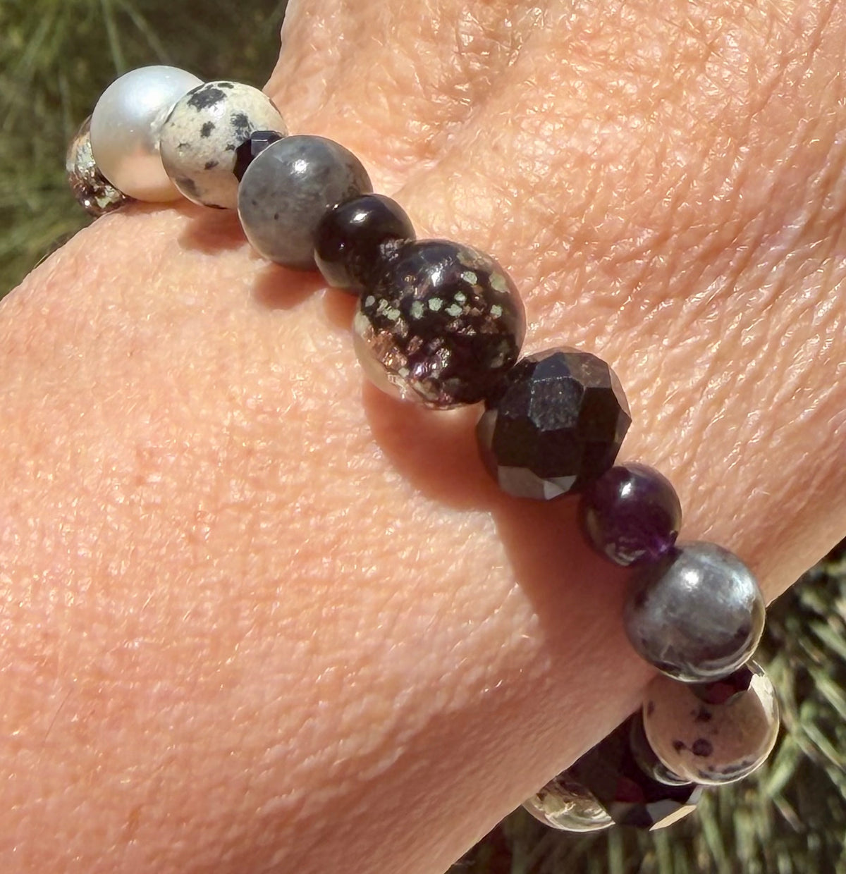 Moo-laila Ali | Larvikite, Dalmatian Jasper & Black Onyx Bracelet