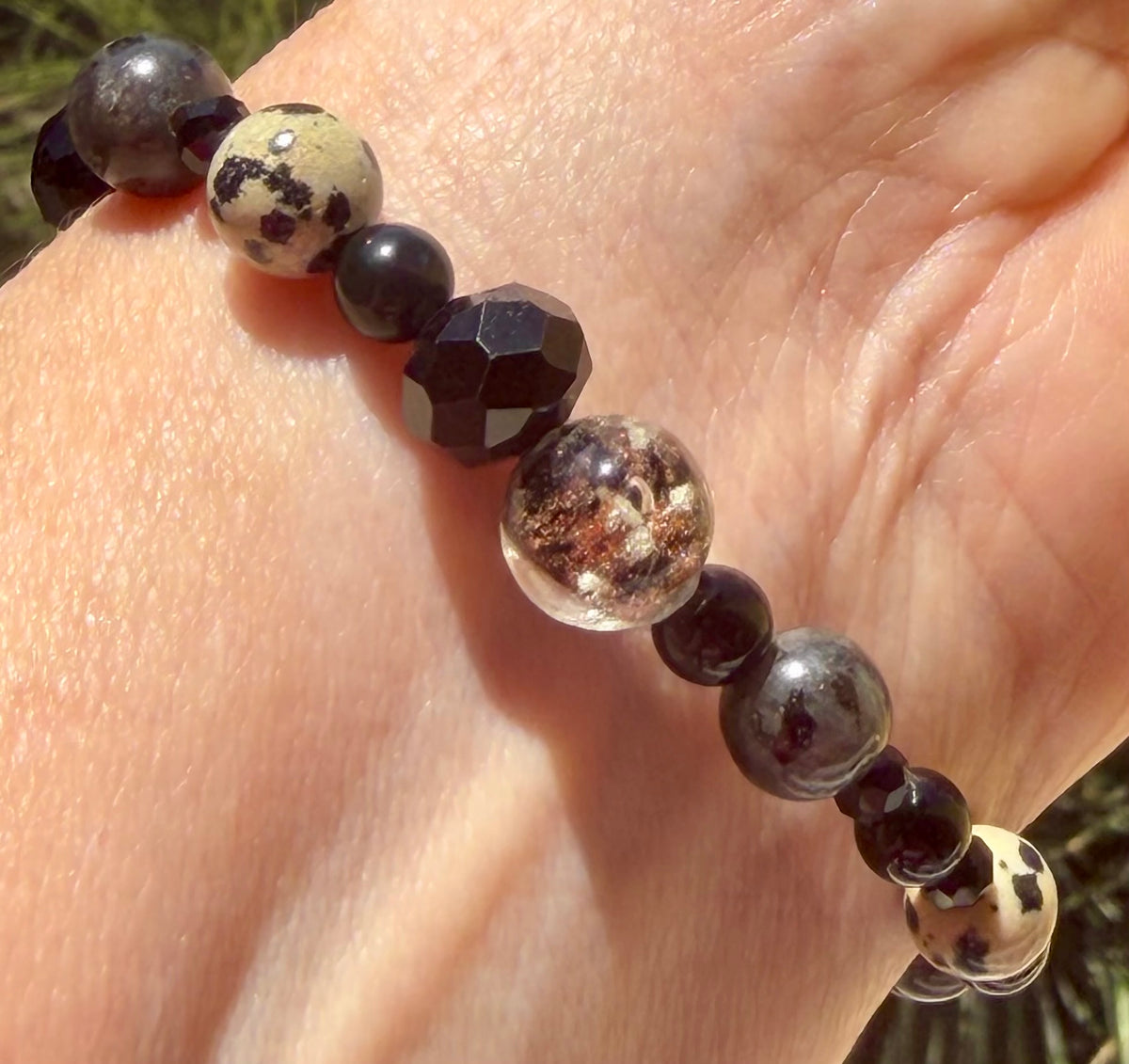 Moo-laila Ali | Larvikite, Dalmatian Jasper & Black Onyx Bracelet