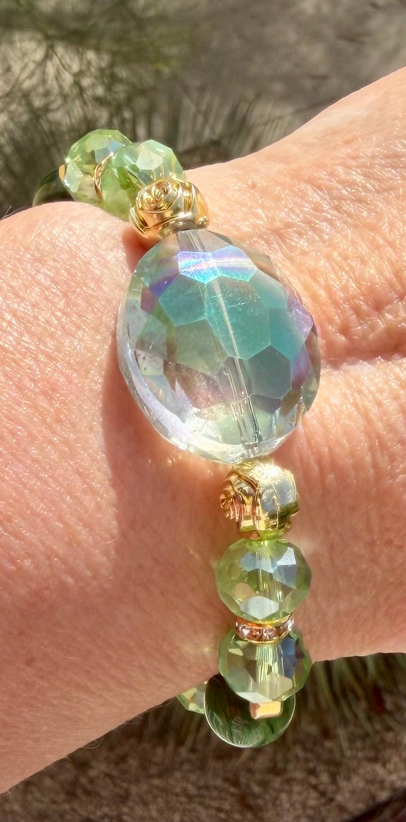 Moo-nique | Green Tiger's Eye & Iridescent Glass Bracelet
