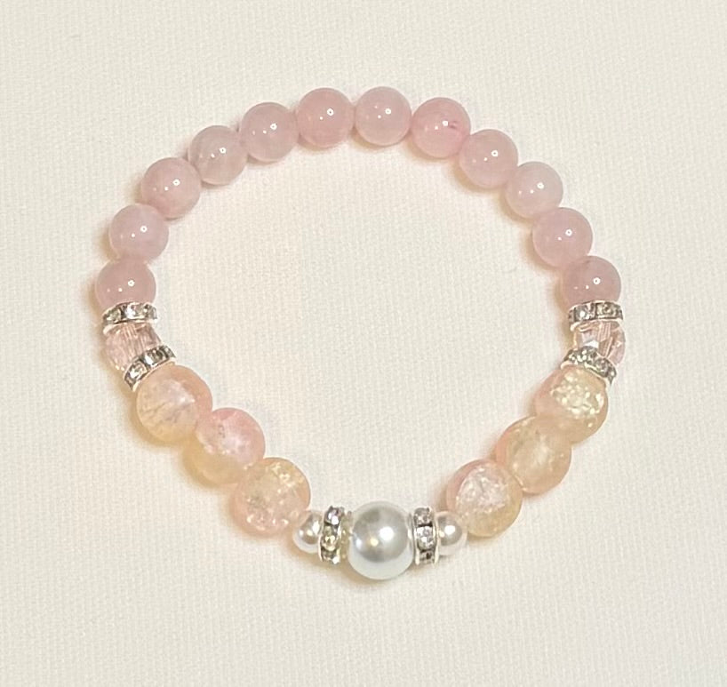 Blush & Pearls | Rose Quartz & Pink Cracked Quartz Bracelet