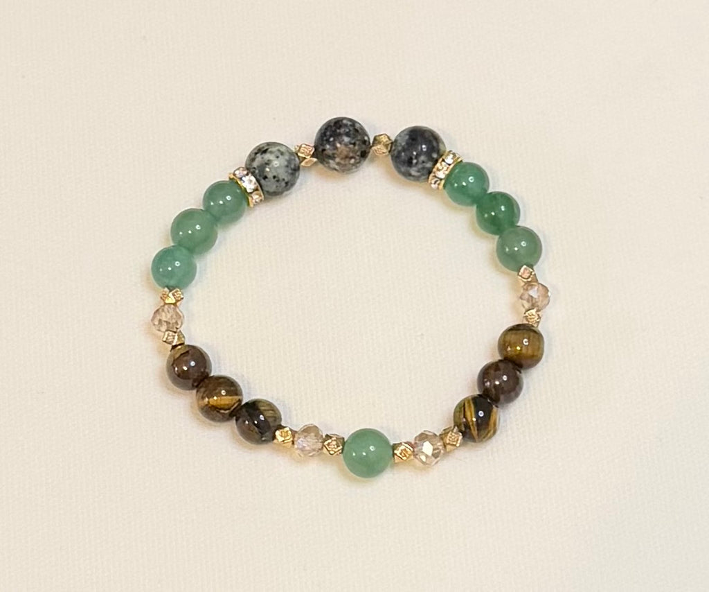 Wild Sage & Gold | African Turquoise Jasper, Aventurine & Tiger’s Eye Bracelet