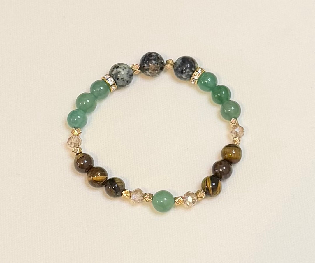 Wild Sage & Gold | African Turquoise Jasper, Aventurine & Tiger’s Eye Bracelet