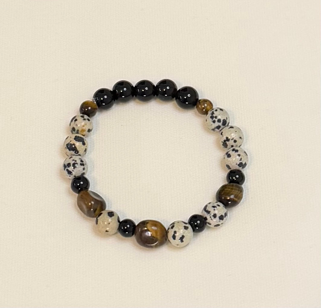 Wild & Grounded | Dalmatian Jasper, Tiger's Eye & Black Onyx Bracelet