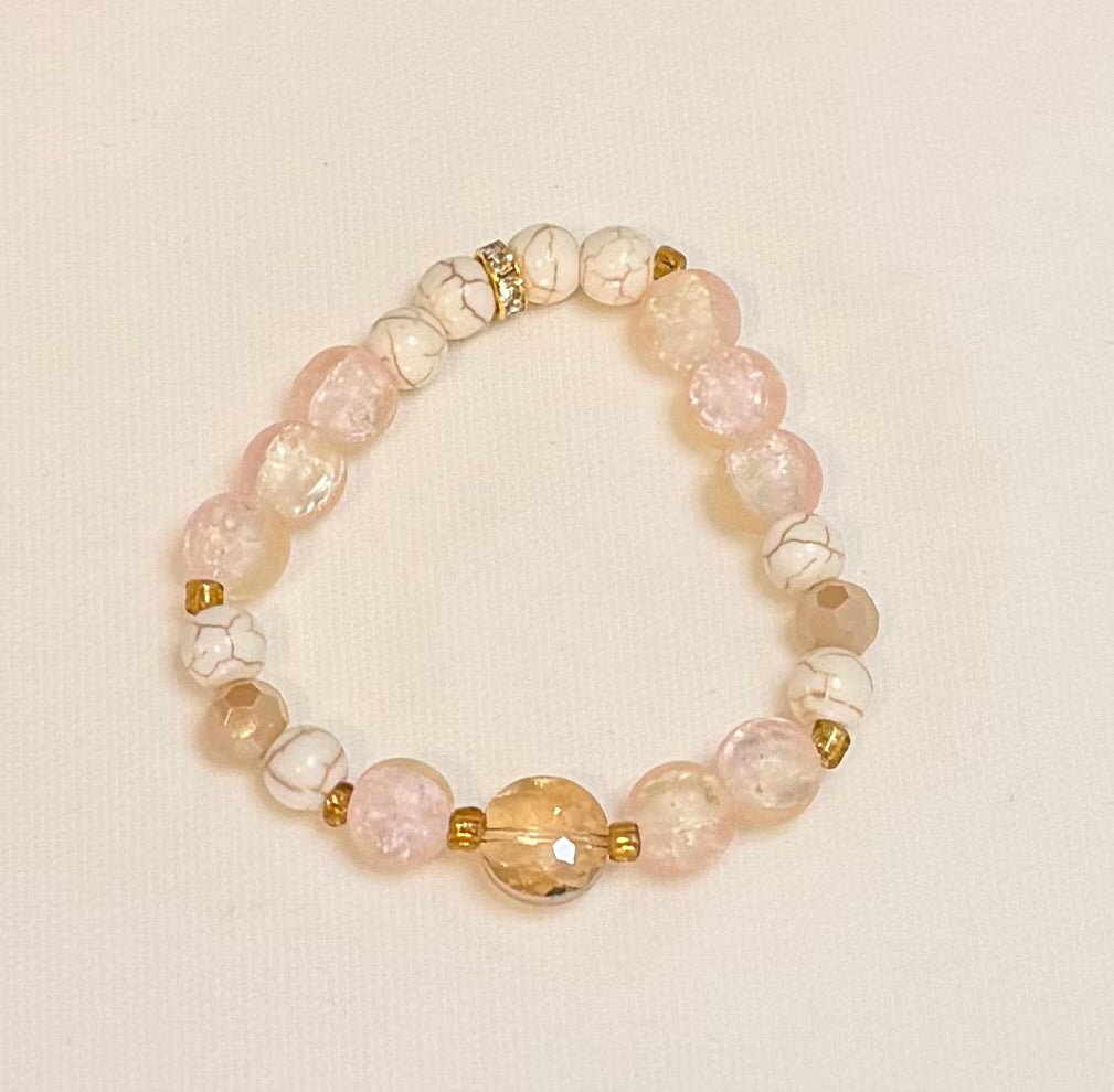 BLUSH & CHAMPAGNE | Pink Cracked Quartz & Champagne Glass Statement Bracelet
