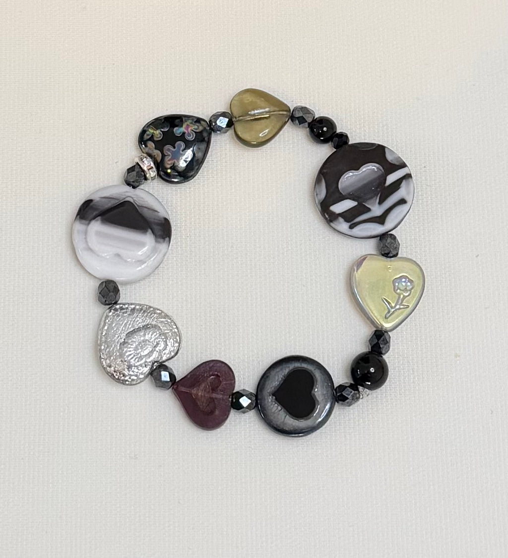 Heart Collector | Black Onyx & Glass Heart Bracelet